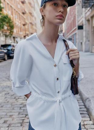 Поплиновая белая рубашка сафари zara s