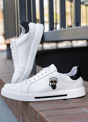 Чоловіч кеди, білі шкіряні кросівки, кеди зі шкіри karl lagerfeld 42 43 розмір