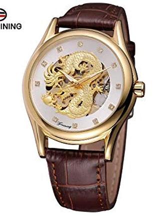 Стильные наручные часы forsining dragon gold steel
