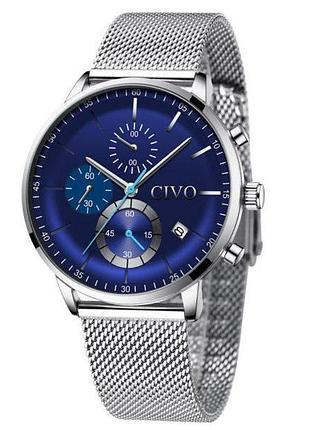 Стильные часы мужские civo 8093c | stainless steel mesh band blue