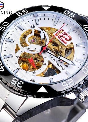 Стильний наручний годинник forsining dial silver ,механічний з автопідзаводом ,нержавіюча сталь !