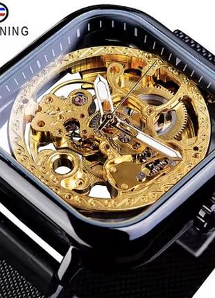 Стильные наручные часы forsining fashion automatic mechanical wrist watch stainless steel skeleton