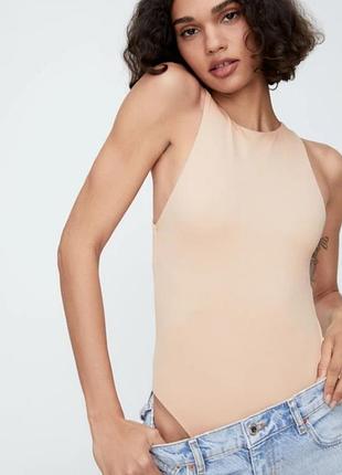 Бежевая нюдовая  боди майка микрофибра zara р. м.
