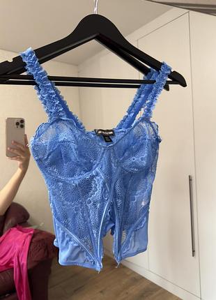 Блакитний мереживний корсет prettylittlething, розмір 6