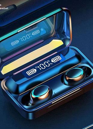 Навушники f9 tws v5.0 бездротові сенсорні bluetooth з індикатором заряду чорні водонепроникні (nb-1)