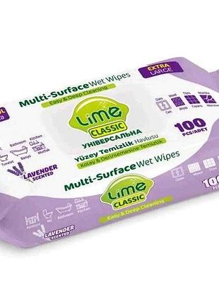 Серветки вологі для прибирання classic lavanta 100шт 22х22см тм lime
