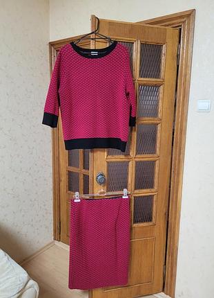 Костюм женский 50р gerry weber теплый бордо в кубик