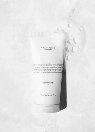 Засіб для очищення обличчя bha pha з м'яким пілінгом pha soft peeling cleanser bha pha face cleanser with soft peeling effect transparent lab