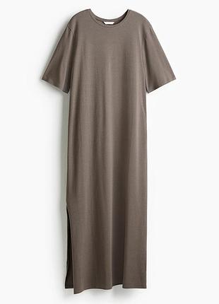 Довга сукня-футболка  з розрізом коричнево- сірого кольору h&m, l