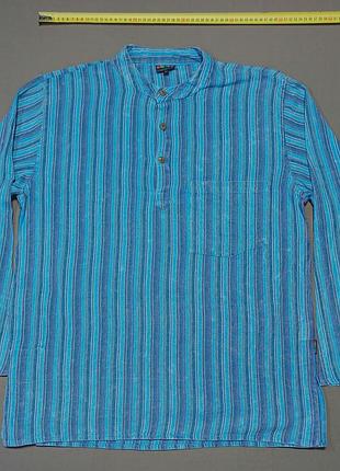 Плечі 50  см  made in nepal gringo   синя в смужку сорочка  таманг size l  100% cotton 
нагрудний+боковий карман 
гудзики кокос
