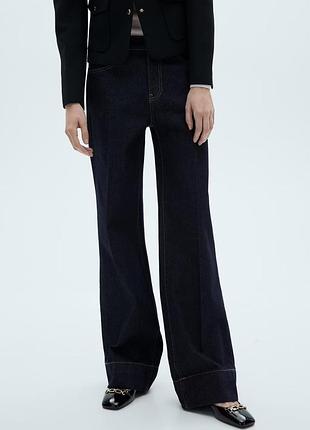 Рівні прямі джинси mango wide leg вайд лег темно-сині на високий зріст