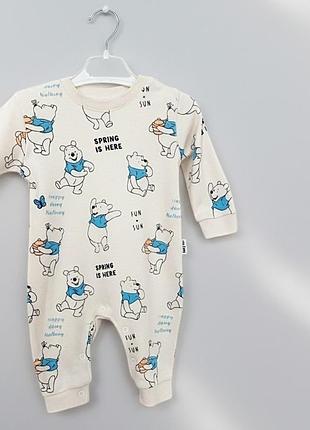 Ромпер человечек хлопок беж, мишка винни, baby mii, 6-9 месяцев