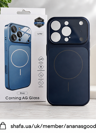 Противоударный чехол для iphone 16 pro синий corning ag glass magsafe ультратонкий