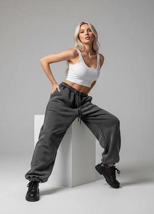 Жіночі широкі штани джогери з затяжками графітові m l xl