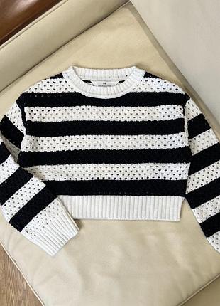 Джемпер, кофта ажурна вкорочена від h&m на дівчинку 8-10 років ріст 134-140 стан нової дов 36.5, шир 44, плече приспущене рукав від горла 56