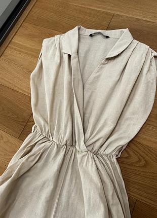 Лляний комбінезон zara xs бежевий / молочний