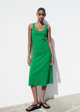 Zara натуральний бомбезний сарафан в широкий рубчик