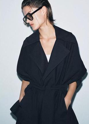 Вкорочений тренч zara, темно-синій, s