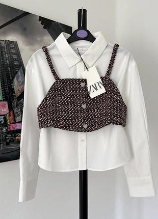 Однотонна сорочка zara в комбінації зі структурним топом
