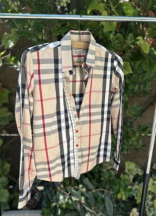 Сорочка burberry в клітинку з мереживною оздобою