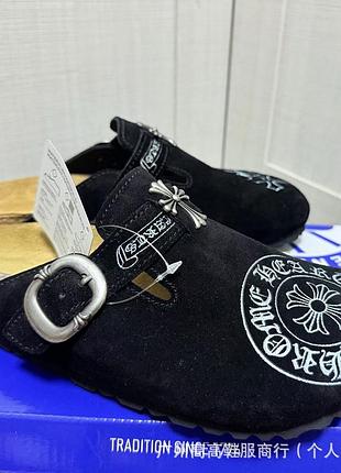 Сабо тапочки замшеві жіночі birkenstock chrome hearts