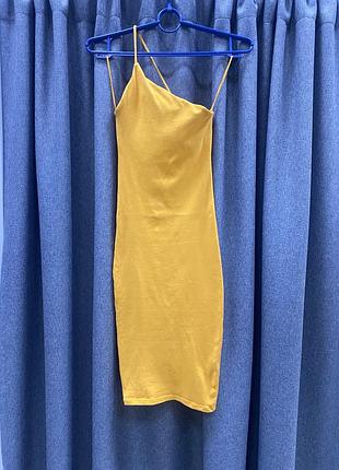 Оранжевое трикотажное платье на одно плечо zara s