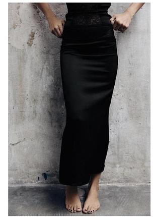 Максі сатинова спідниця з мереживом zara