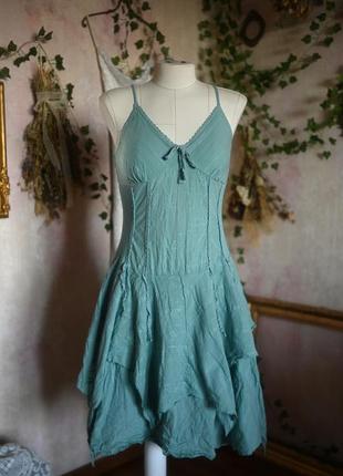 Бирюзовое платье сарафан next с воланами и вышивкой y2k 2000s fairycore fairygrunge