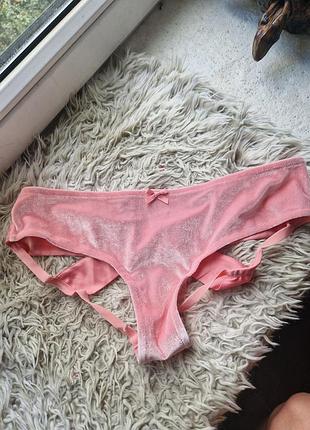 Трусики бархатные велюровые сзади открытые бант victoria's secret