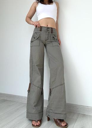 Джинсы брюки штаны хаки средняя низкая талия посадка 34 xs 36 s wide leg широкие палаццо хлопок под винтаж vintage y2k 2000ые