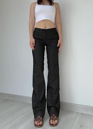 Брюки 38 m черно белые в полоску средняя талия посадка клеш flared bootcut 2000ые