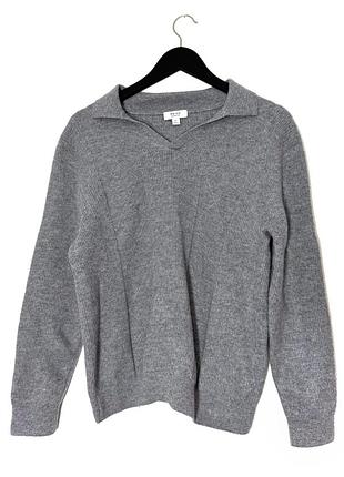 Сірий вовняний джемпер з коміром reiss merino wool