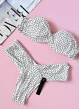 Купальник бандо victoria’s secret білий в горошок