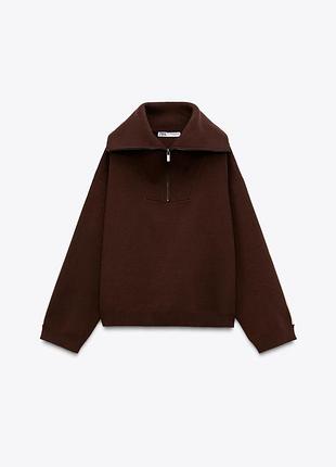 Кофта поло з комірцем зара zara шоколад джемпер