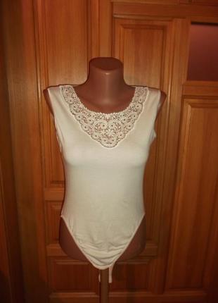 Комбидрез блуза с гипюровой вставкой белый р. 12 - m - marks & spencer