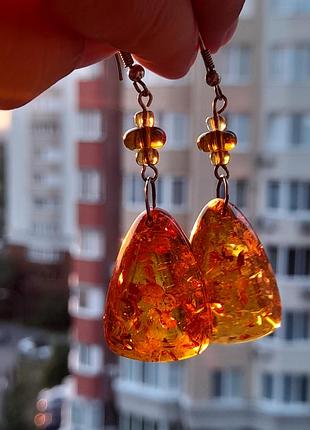 Большие серьги из цельного (!) янтаря ручной фацетной огранки