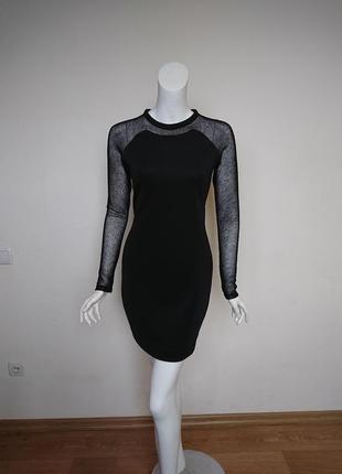 Елегантне стрейчевое вечірній міні сукня з рукавами сітка зара zara s-m4 фото