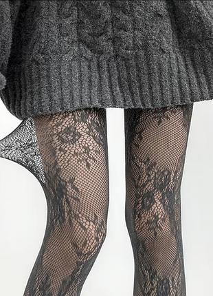 Трендовые ажурные колготы колготки сетка цветок роза