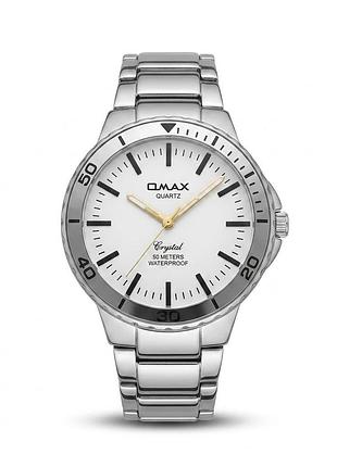 Чоловічий наручний годинник omax quartz (epson) — суцільна ланка, білий циферблат, водозахист 50m, люмінофор
