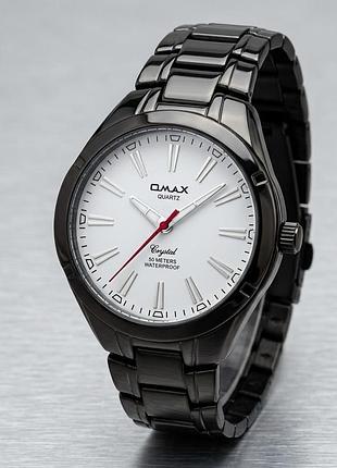 Чоловічий наручний годинник omax quartz (japan) — сталевий глянсовий корпус, білий циферблат, червона секунда, водозахист