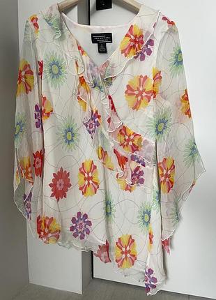 Шовкова блузка туніка new york city design co ,  l / xl преміум, топ, блуза, 100% шовк, квітковий принт
