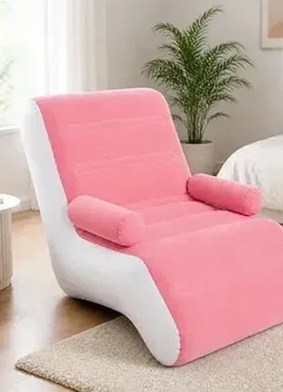 Надувне крісло-шезлонг s-подібне 140х85х80 см, велюр, з насосом, white-pink