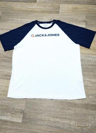Чоловіча біла футболка jack &amp; jones з принтом, розмір 4xl-5xl, стан нової!