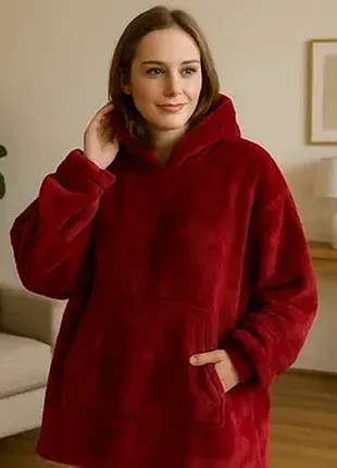 Толстовка - плед с капюшоном huggle hoodie одеяло, плед с рукавами красный