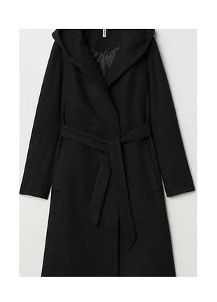 Пальто hm вовна зима з капюшоном h&m black
