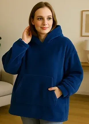Толстовка - плед с капюшоном huggle hoodie одеяло, плед с рукавами синий