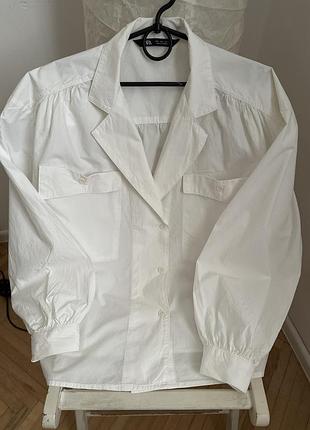 Жіноча сорочка в піжамному стилі з обʼємними рукавами вільний крій zara женская рубашка