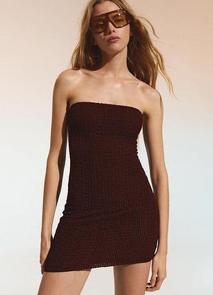 Сукня бандо bershka, розмір xs, коричнева, нова з бірками