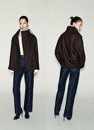 Трендове оверсайз шоколадне пальто напівпальто шерсть zara