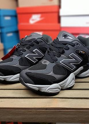 Чоловічі якісні та стильні кросівки new balance 9060 cordura gore-tex termo чорні на сірій